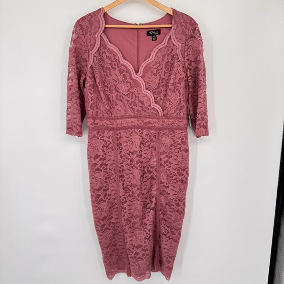 Talia Sodi Mauve Lace 3/4 Sleeve Midi Dress V-Neck size Medium New $89 - Picture 10 of 15